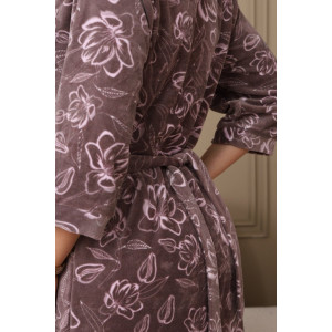 Халат женский 177 велюр (р-ры: 48-62) коричневый-розовый-цветы