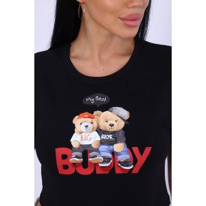 Футболка женская №74407 кулирка с лайкрой (р-ры: 48-52) черный