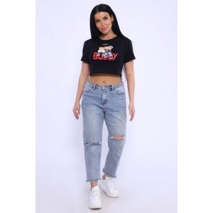 Футболка женская №74407 кулирка с лайкрой (р-ры: 48-52) черный