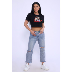 Футболка женская №74407 кулирка с лайкрой (р-ры: 48-52) черный