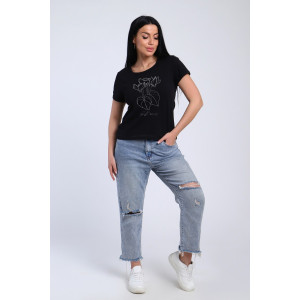 Футболка женская №74404 кулирка с лайкрой (р-ры: 46-48) черный Футболка женская №74404 кулирка с лайкрой (р-ры: 46-48) черный