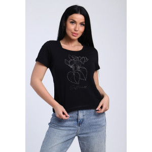 Футболка женская №74404 кулирка с лайкрой (р-ры: 46-48) черный Футболка женская №74404 кулирка с лайкрой (р-ры: 46-48) черный