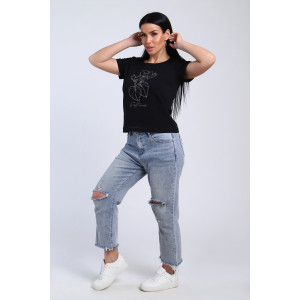 Футболка женская №74404 кулирка с лайкрой (р-ры: 46-48) черный Футболка женская №74404 кулирка с лайкрой (р-ры: 46-48) черный