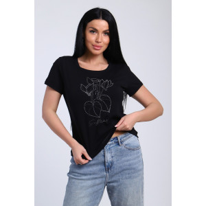 Футболка женская №74404 кулирка с лайкрой (р-ры: 46-48) черный Футболка женская №74404 кулирка с лайкрой (р-ры: 46-48) черный
