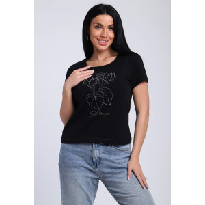 Футболка женская №74404 кулирка с лайкрой (р-ры: 46-48) черный Футболка женская №74404 кулирка с лайкрой (р-ры: 46-48) черный