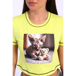 Футболка женская №74403 кулирка с лайкрой (р-ры: 50-52) лимон Футболка женская №74403 кулирка с лайкрой (р-ры: 50-52) лимон