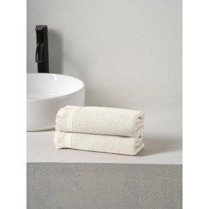 Набор вафельных полотенец "Canvas" с бахромой молочный 2 шт.