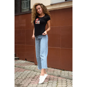 Футболка женская №7180 кулирка с лайкрой пенье (последний размер) черный 44