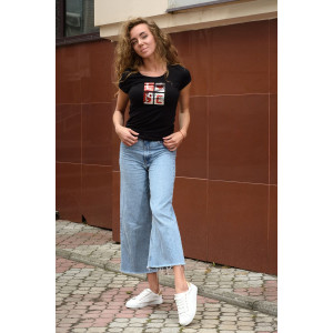 Футболка женская №7180 кулирка с лайкрой пенье (последний размер) черный 44