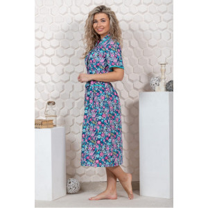 Халат женский М-68 бязь (р-ры: 44-70) цветочно-голубой