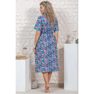 Халат женский М-68 бязь (р-ры: 44-70) цветочно-голубой