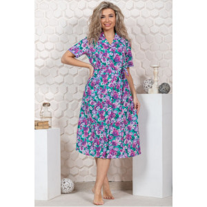 Халат женский М-68 бязь (р-ры: 44-70) цветочно-фиолетовый