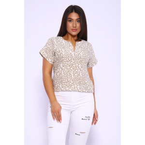 Футболка женская №32743 муслин (р-ры: 48-58) леопард бежевый