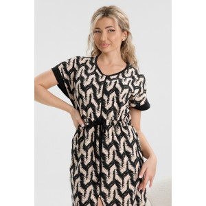 Халат женский №36998 кулирка (р-ры: 46-56) черно-бежевый