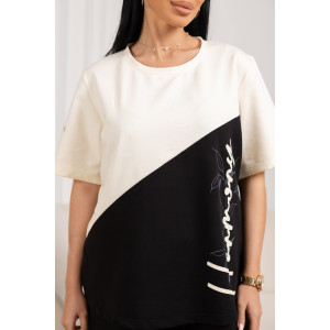 Костюм двойка женский 2135/1 футер (р-ры: 50-60) молочный-черный