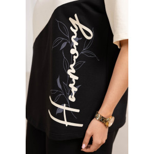 Костюм двойка женский 2135/1 футер (р-ры: 50-60) молочный-черный