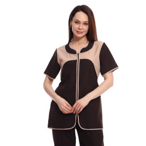 Костюм женский для клининга и горничных УН-02-09-ГАБ габардин (р-ры: 42-62) коричневый