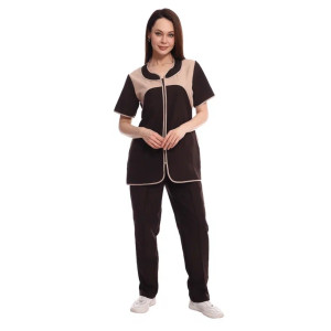 Костюм женский для клининга и горничных УН-02-09-ГАБ габардин (р-ры: 42-62) коричневый