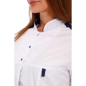 Халат медицинский женский М-20-166-ТС смесовая ткань (р-ры: 42-58) белый-синий