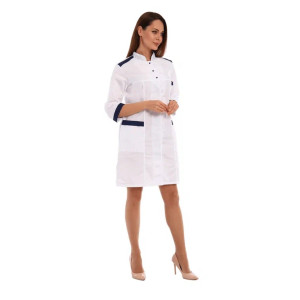 Халат медицинский женский М-20-166-ТС смесовая ткань (р-ры: 42-58) белый-синий