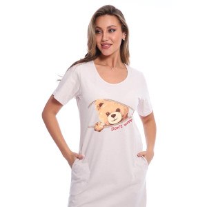 Футболка-туника женская №517 кулирка (последний размер) бежевый мишки 46 Футболка-туника женская №517 кулирка (последний размер) бежевый мишки 46