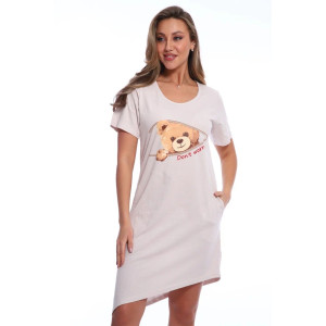 Футболка-туника женская №517 кулирка (последний размер) бежевый мишки 46 Футболка-туника женская №517 кулирка (последний размер) бежевый мишки 46