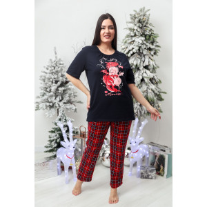 Костюм двойка женский №9091 кулирка (последний размер) синий-клетка 54 Костюм двойка женский №9091 кулирка (последний размер) синий-клетка 54