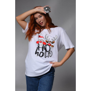Футболка унисекс №8525 кулирка (последний размер) ДедМ и олень белый 62