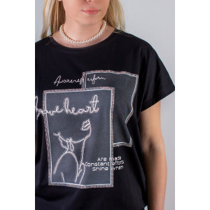 Футболка женская арт. А2006 хлопок стрейч (последний размер) черный 50-52