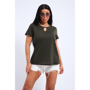 Футболка женская №33603 трикотаж спортивный (последний размер) хаки меланж 48