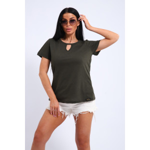 Футболка женская №33603 трикотаж спортивный (последний размер) хаки меланж 48