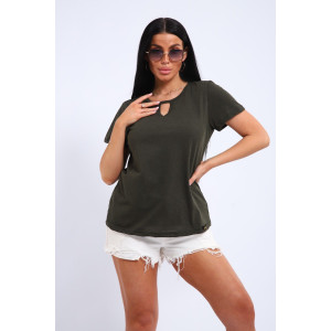 Футболка женская №33603 трикотаж спортивный (последний размер) хаки меланж 48