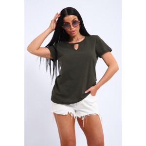 Футболка женская №33603 трикотаж спортивный (последний размер) хаки меланж 48