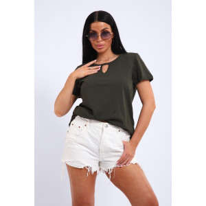 Футболка женская №33603 трикотаж спортивный (последний размер) хаки меланж 48