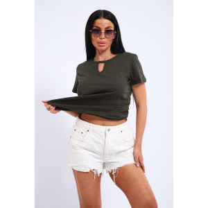 Футболка женская №33603 трикотаж спортивный (последний размер) хаки меланж 48