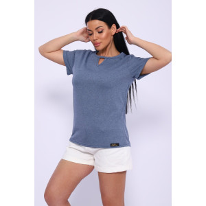 Футболка женская №33603 трикотаж спортивный (последний размер) индиго меланж 48,52