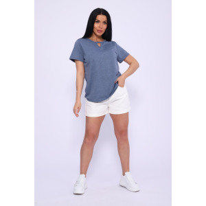 Футболка женская №33603 трикотаж спортивный (последний размер) индиго меланж 48,52