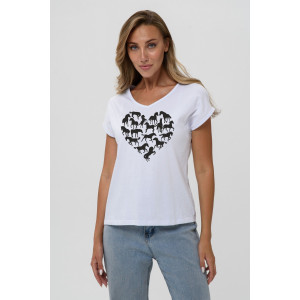 Футболка женская №8558 кулирка (последний размер) белый-лошадь-сердце 50,54 Футболка женская №8558 кулирка (последний размер) белый-лошадь-сердце 50,54