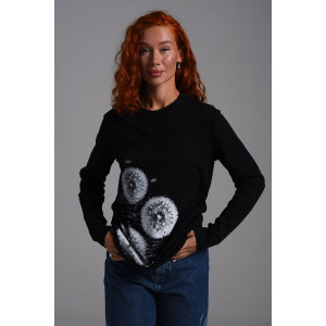 Футболка-лонгслив женская №8543 кулирка с лайкрой (последний размер) черный-одуванчик 54