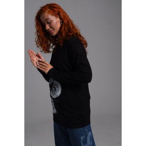 Футболка-лонгслив женская №8543 кулирка с лайкрой (последний размер) черный-одуванчик 54