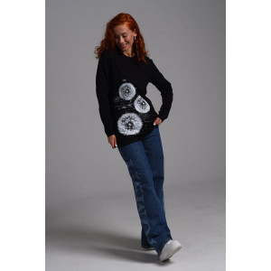 Футболка-лонгслив женская №8543 кулирка с лайкрой (последний размер) черный-одуванчик 58