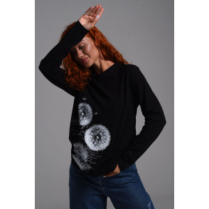 Футболка-лонгслив женская №8543 кулирка с лайкрой (последний размер) черный-одуванчик 58