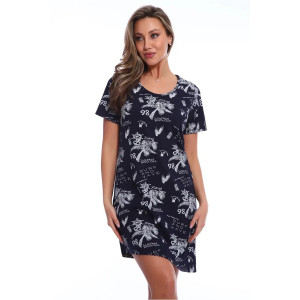 Футболка-туника женская №517 кулирка (последний размер) темно-синий с белым розы 54