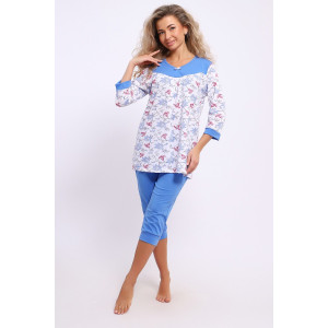 Пижама женская №51158 кулирка (последний размер) голубой-белый 54,64