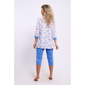 Пижама женская №51158 кулирка (последний размер) голубой-белый 54,64