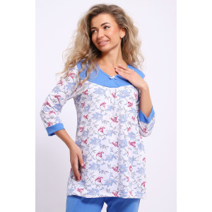 Пижама женская №51158 кулирка (последний размер) голубой-белый 54,64