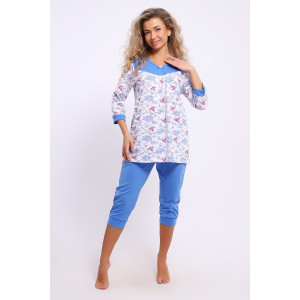 Пижама женская №51158 кулирка (последний размер) голубой-белый 54,64