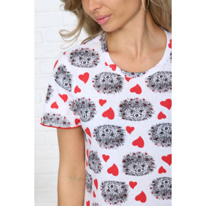 Сорочка женская №33601 кулирка (последний размер) белый-красный 44,50,54