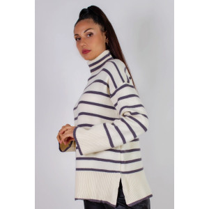 Джемпер женский №2918 акрил (последний размер) молочный-темно-серая полоса 44-52 Джемпер женский №2918 акрил (последний размер) молочный-темно-серая полоса 44-52