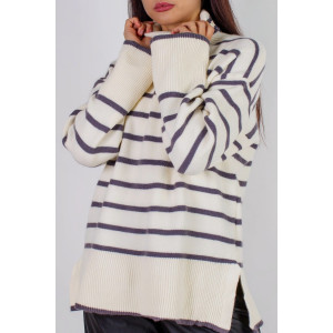 Джемпер женский №2918 акрил (последний размер) молочный-темно-серая полоса 44-52 Джемпер женский №2918 акрил (последний размер) молочный-темно-серая полоса 44-52